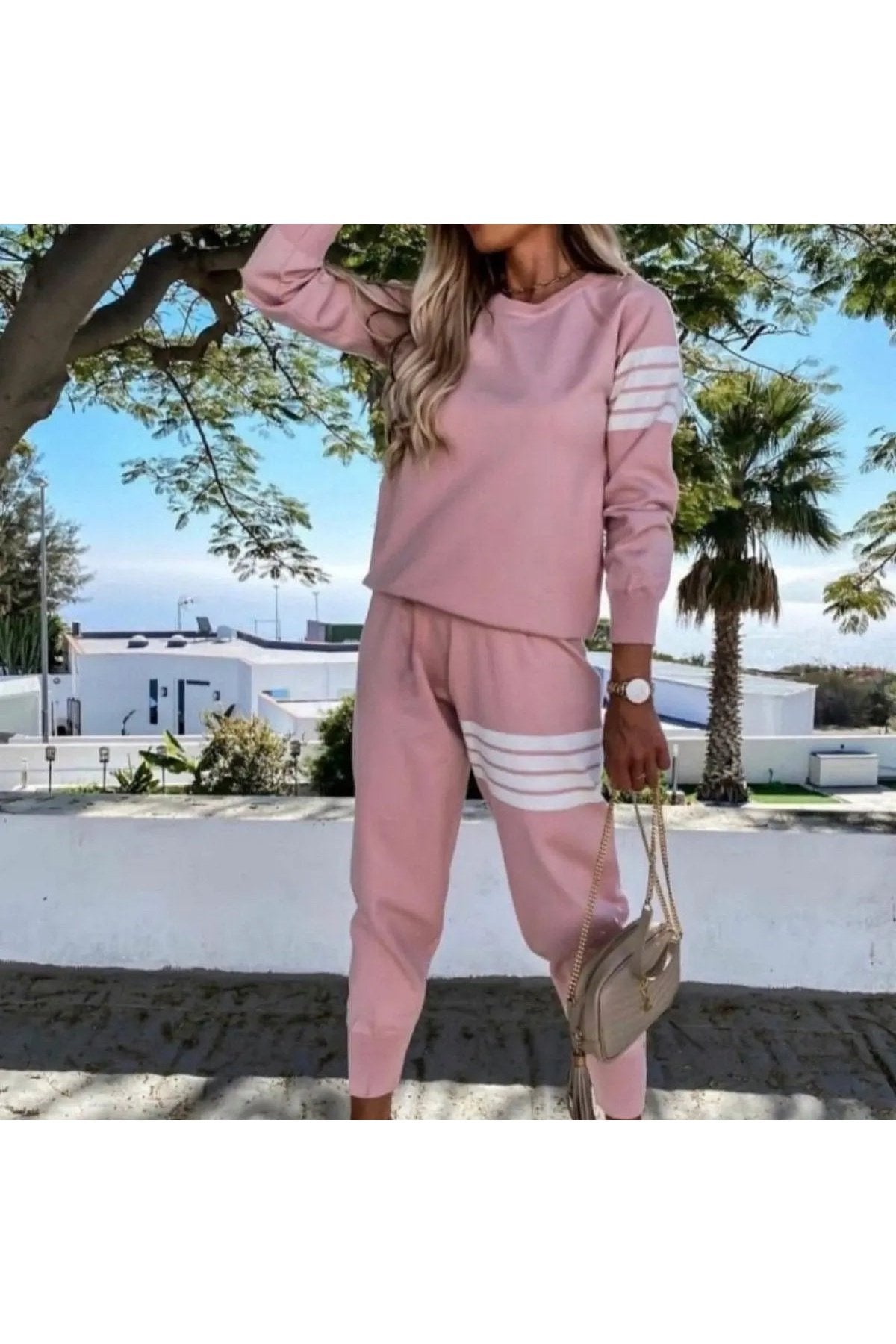 Women's Two Piece Striped Sweatshirt And Jogger Pants Set