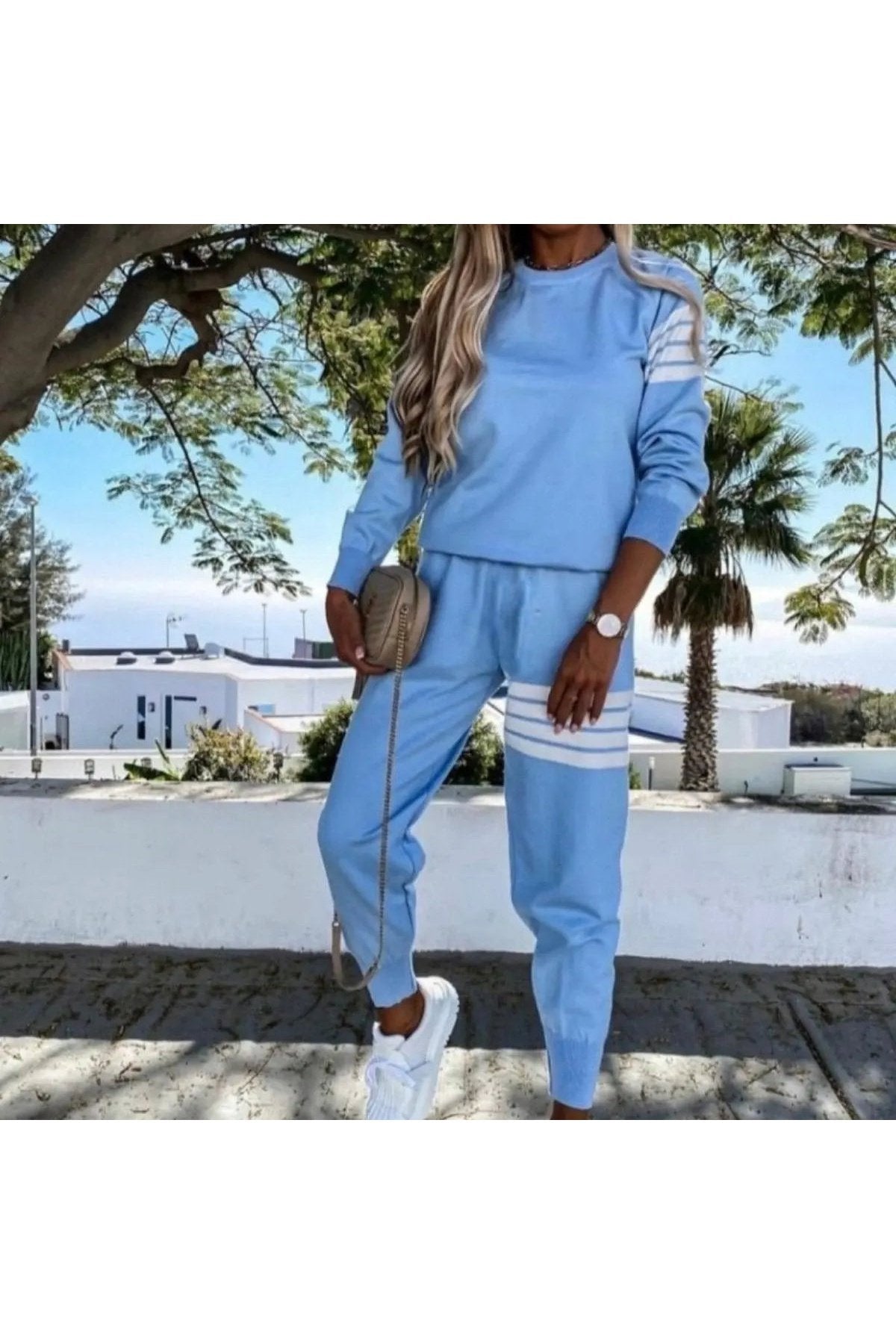 Women's Two Piece Striped Sweatshirt And Jogger Pants Set