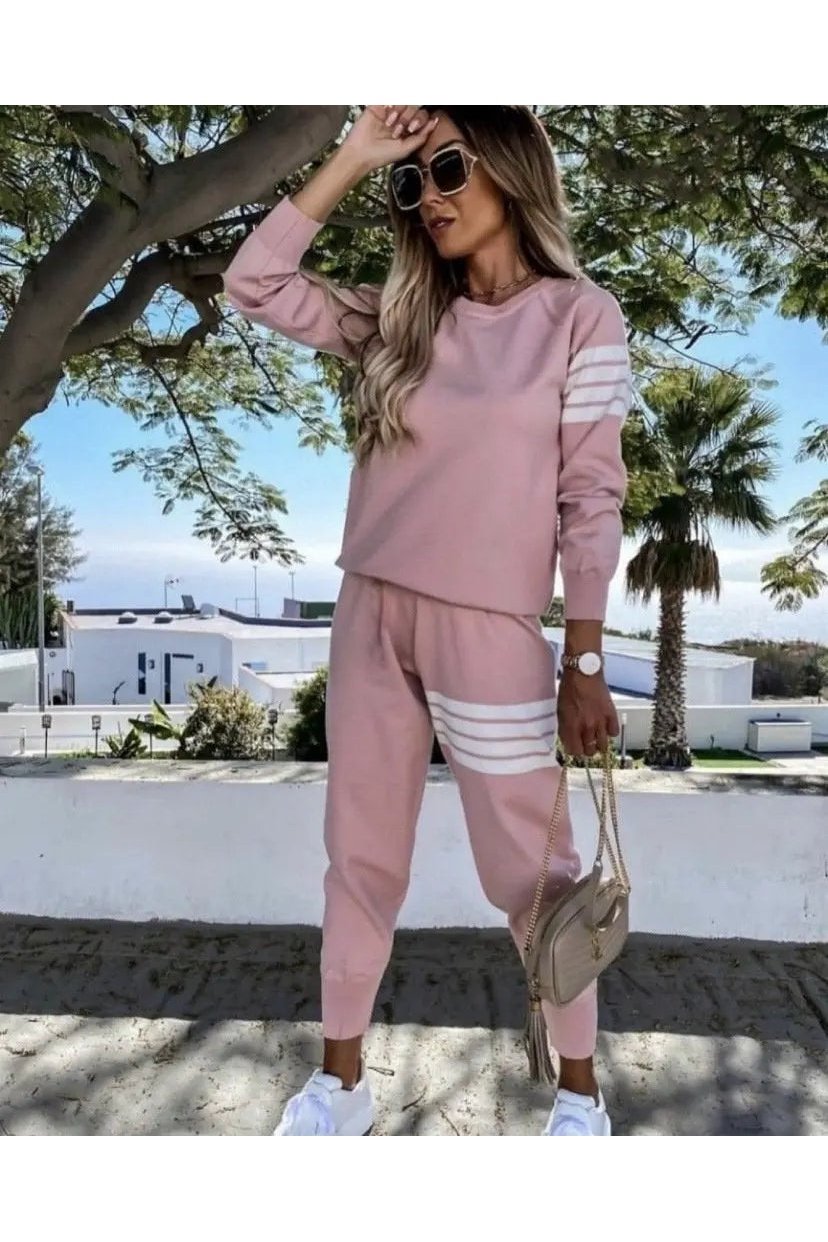 Women's Two Piece Striped Sweatshirt And Jogger Pants Set