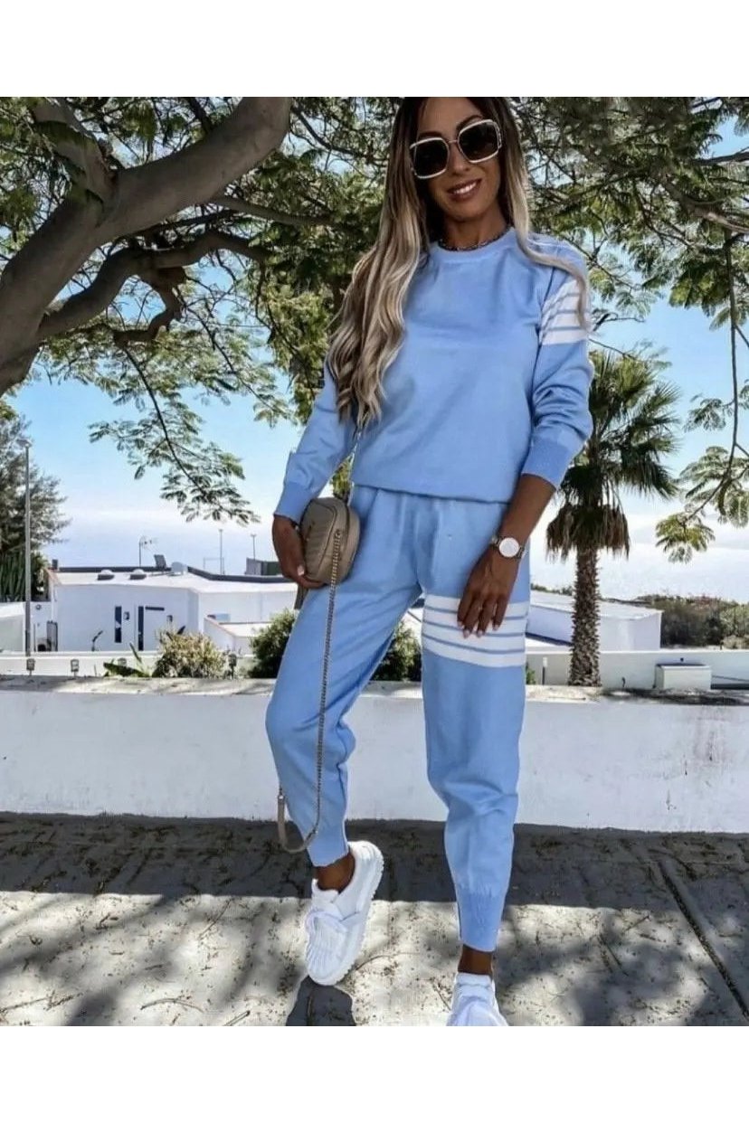 Women's Two Piece Striped Sweatshirt And Jogger Pants Set