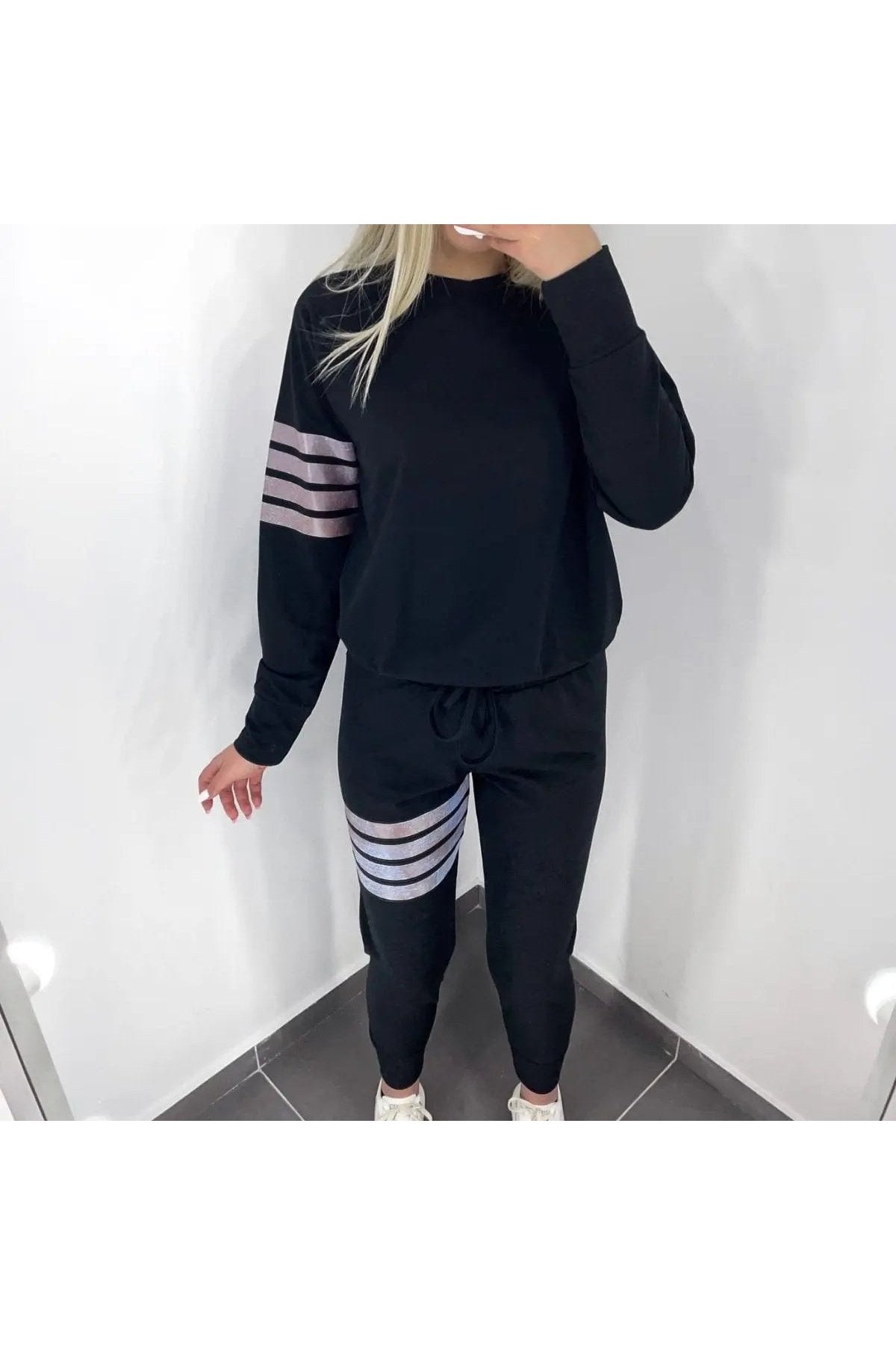 Women's Two Piece Striped Sweatshirt And Jogger Pants Set