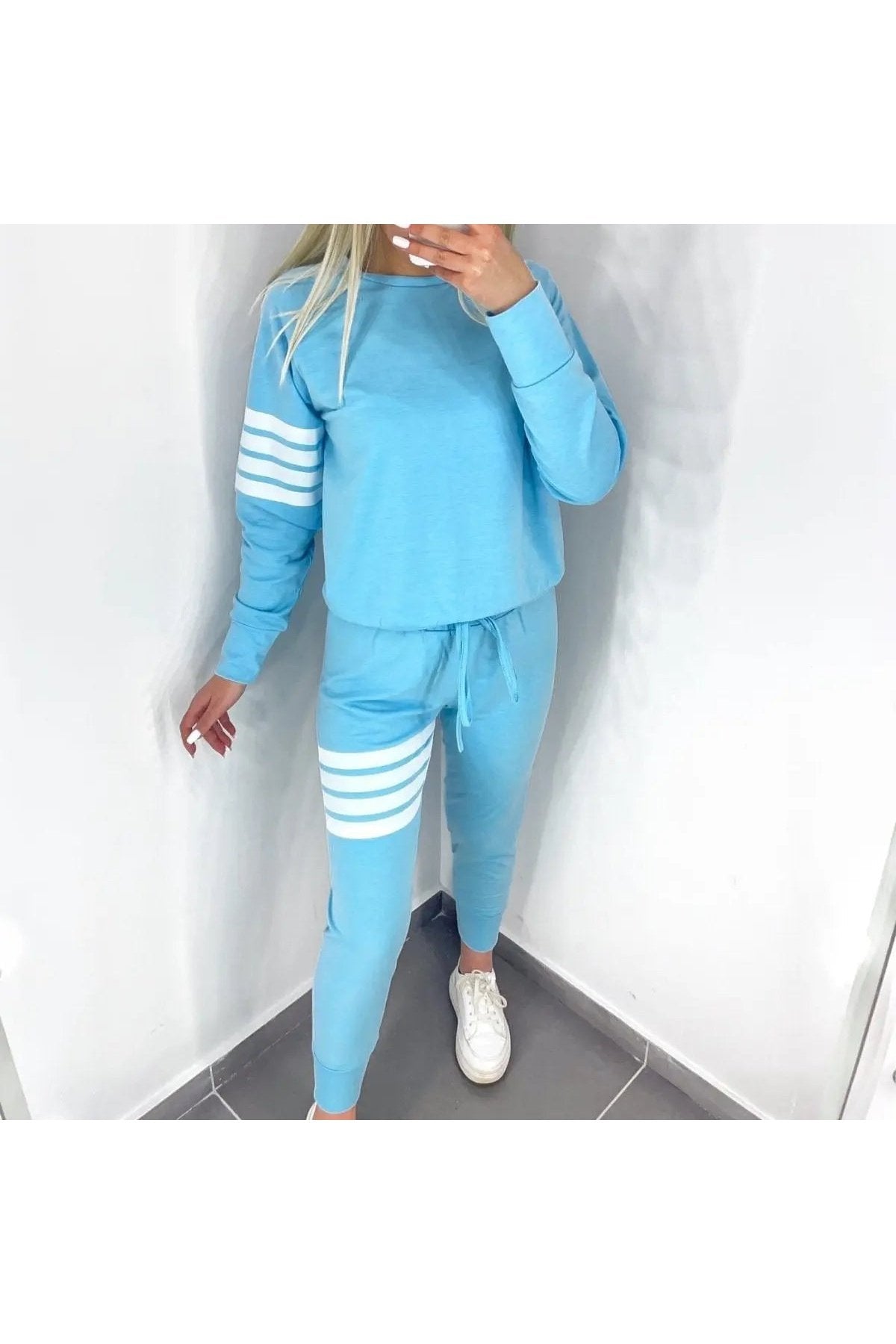 Women's Two Piece Striped Sweatshirt And Jogger Pants Set