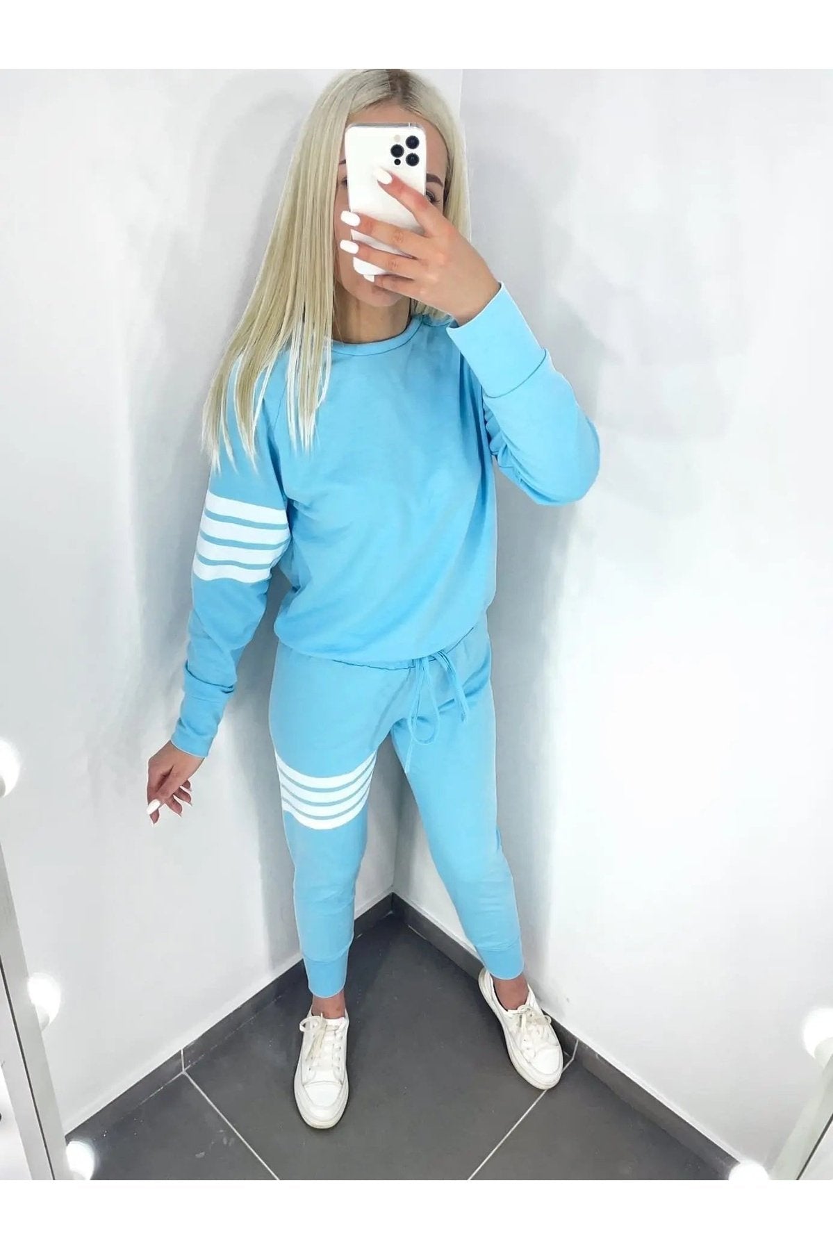 Women's Two Piece Striped Sweatshirt And Jogger Pants Set