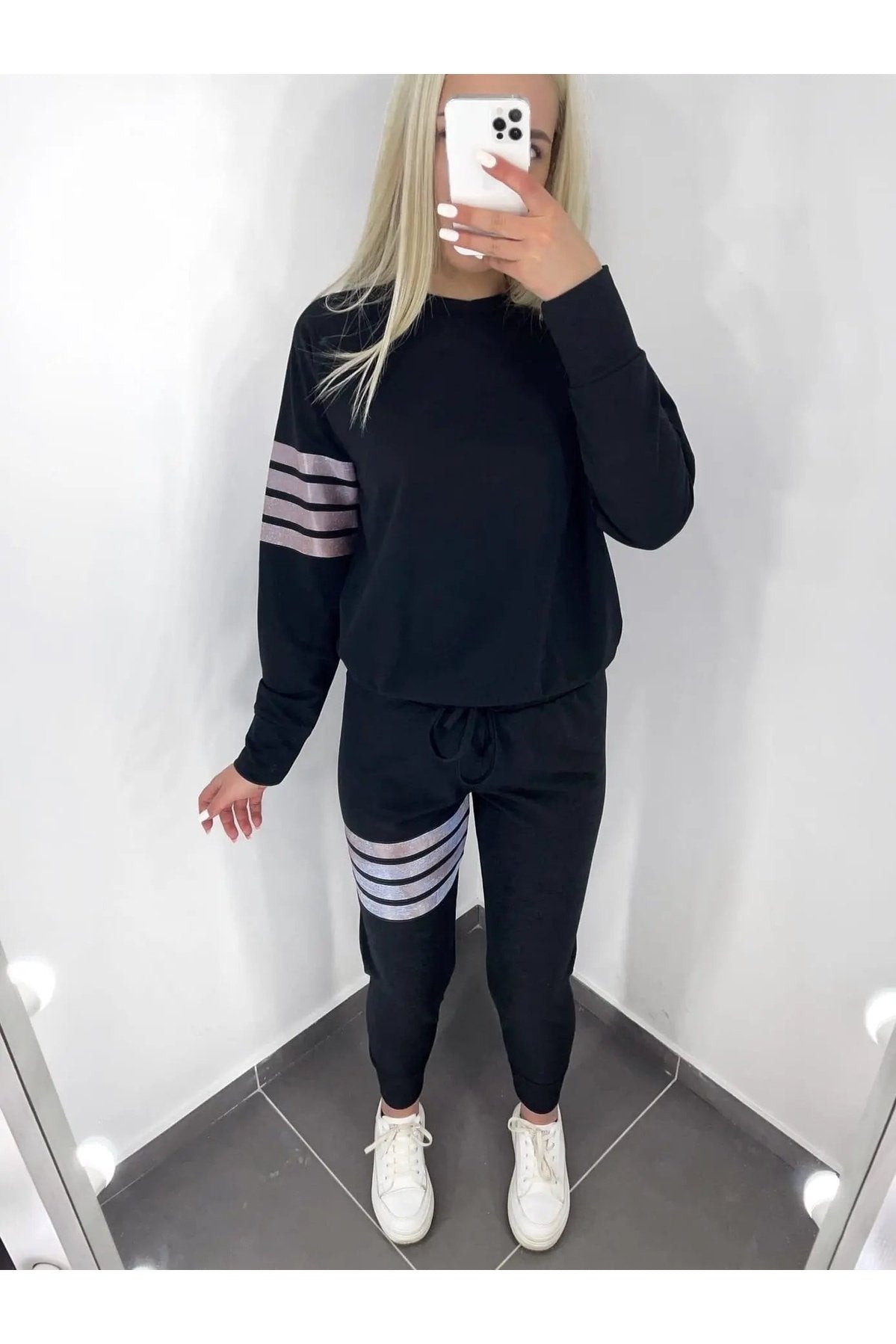 Women's Two Piece Striped Sweatshirt And Jogger Pants Set