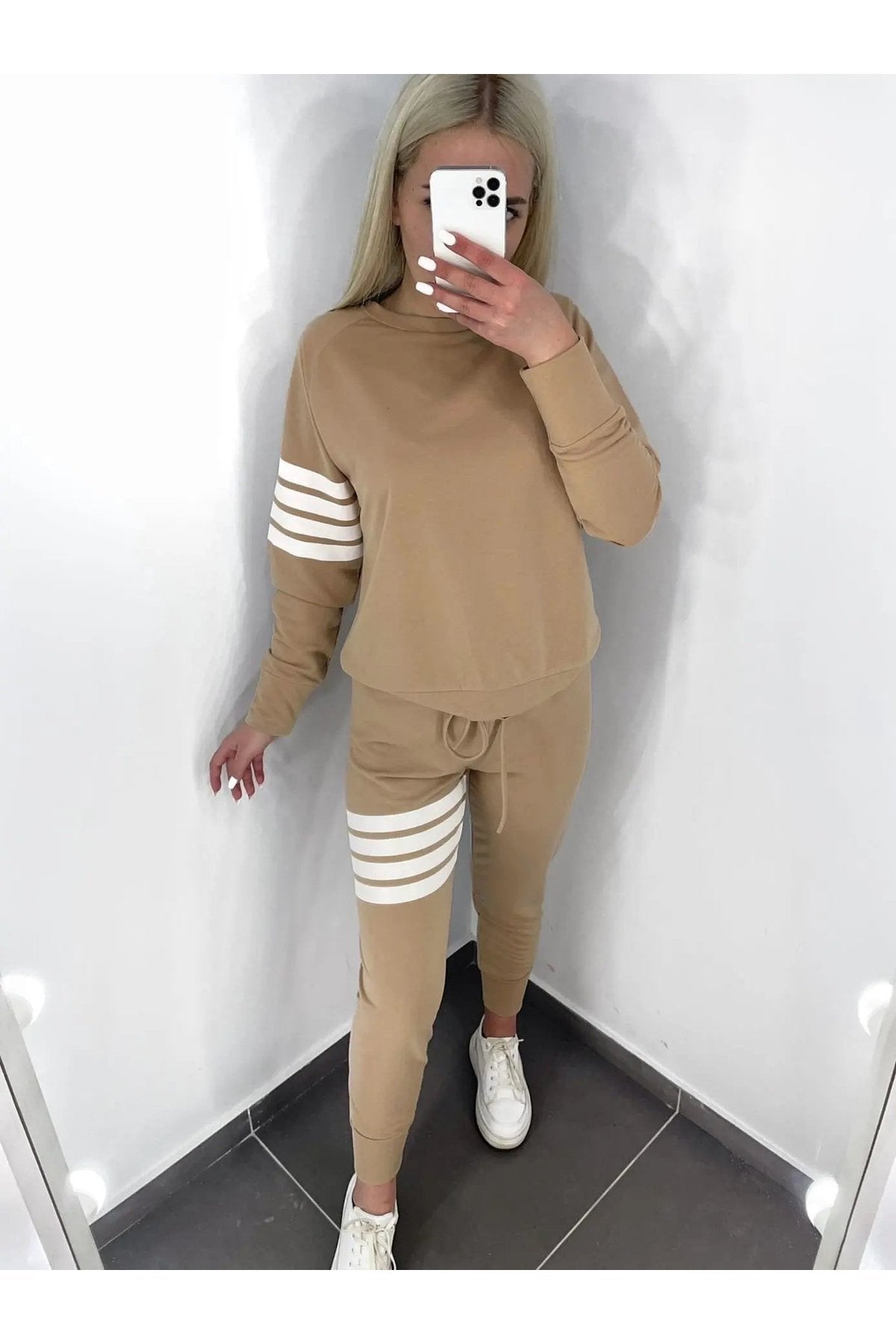 Women's Two Piece Striped Sweatshirt And Jogger Pants Set