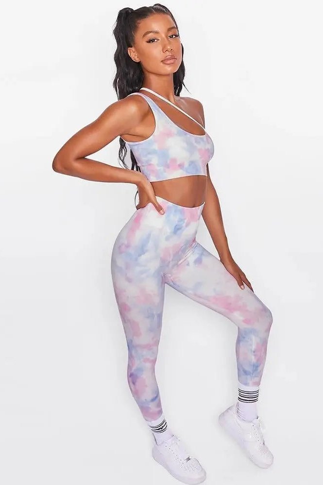 Women's Two Piece Tie Dye Yoga Crop Top And Leggings Set