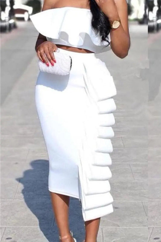 Women's Two Piece Tube Crop Top And Layered Bodycon Skirts Set