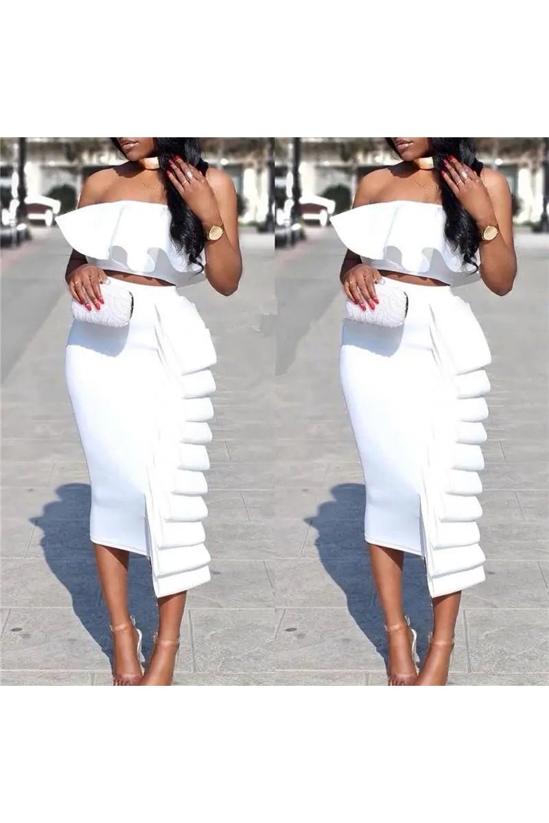 Women's Two Piece Tube Crop Top And Layered Bodycon Skirts Set