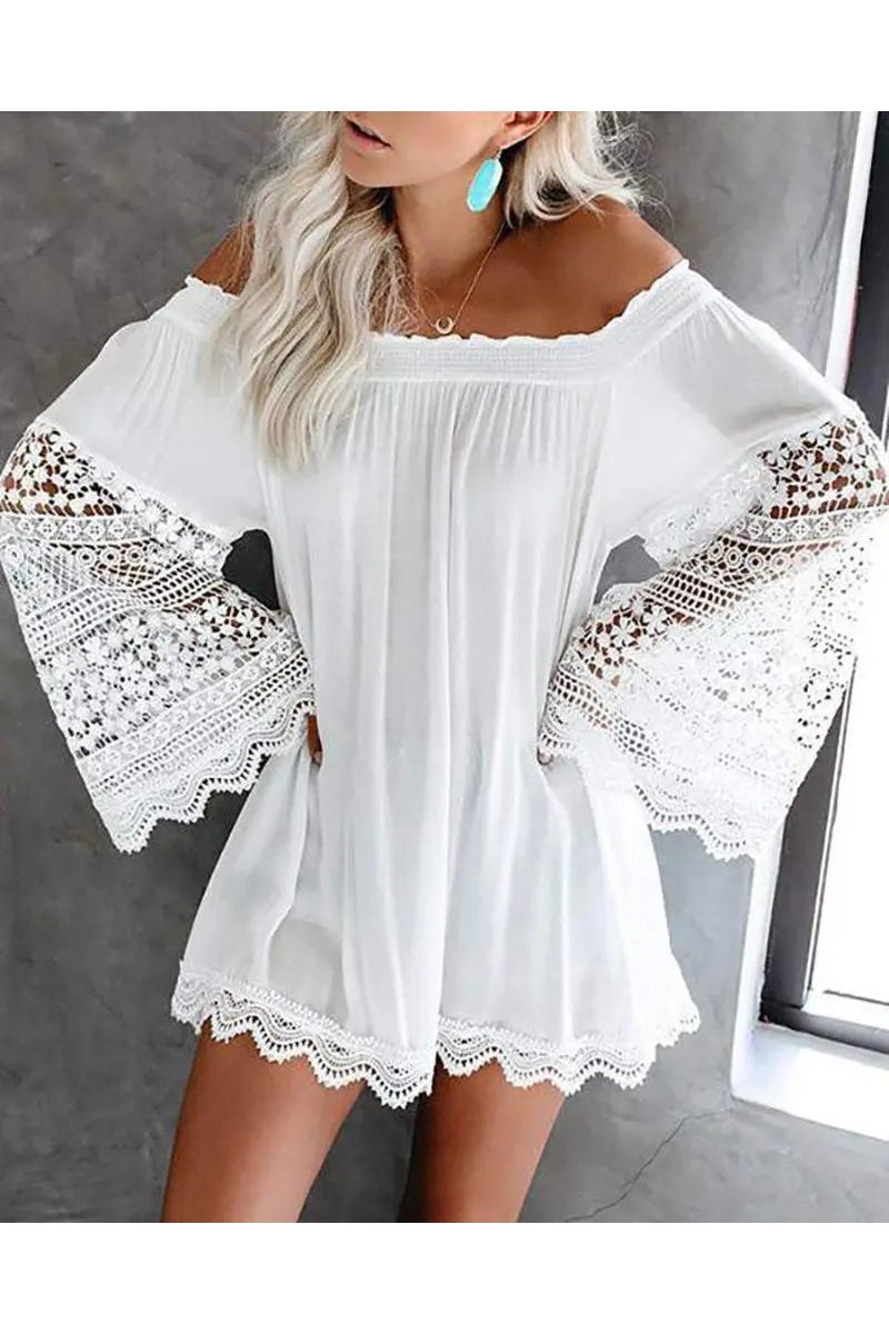 Women's White Lace One Shoulder Sleeve Dress