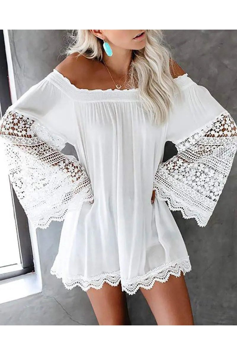 Women's White Lace One Shoulder Sleeve Dress