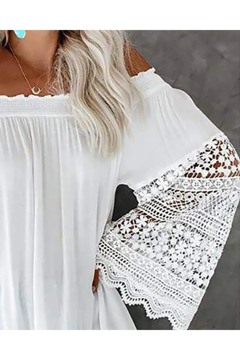 Women's White Lace One Shoulder Sleeve Dress