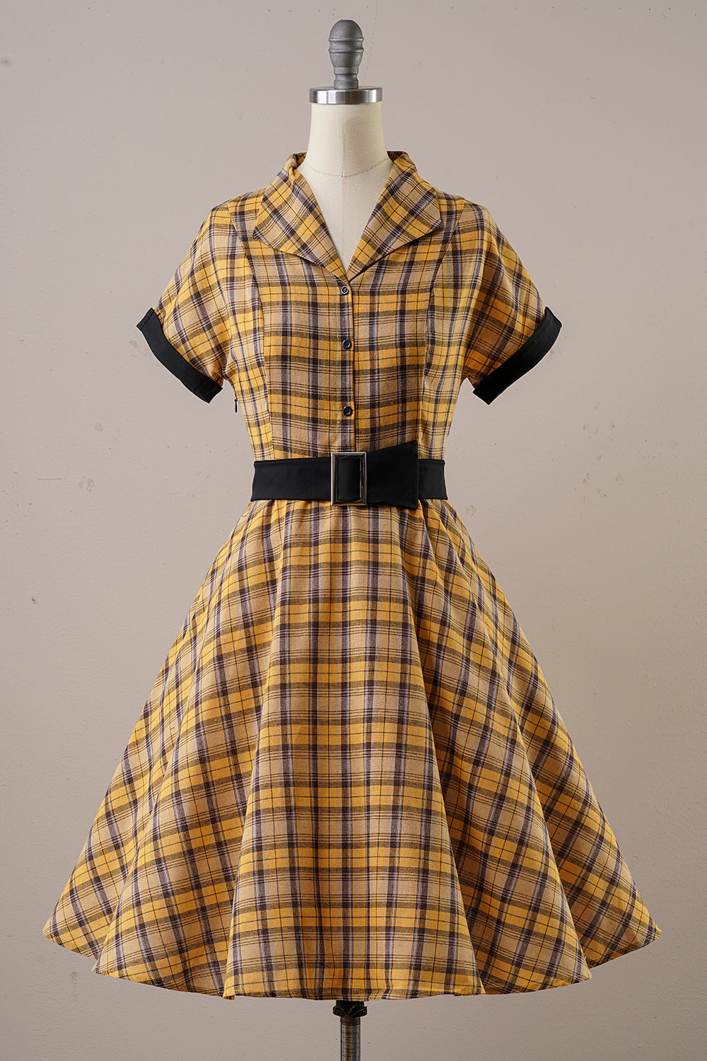 Yellow Plaid Vintage 1950s Dress