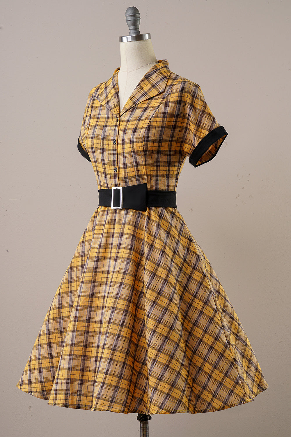 Yellow Plaid Vintage 1950s Dress