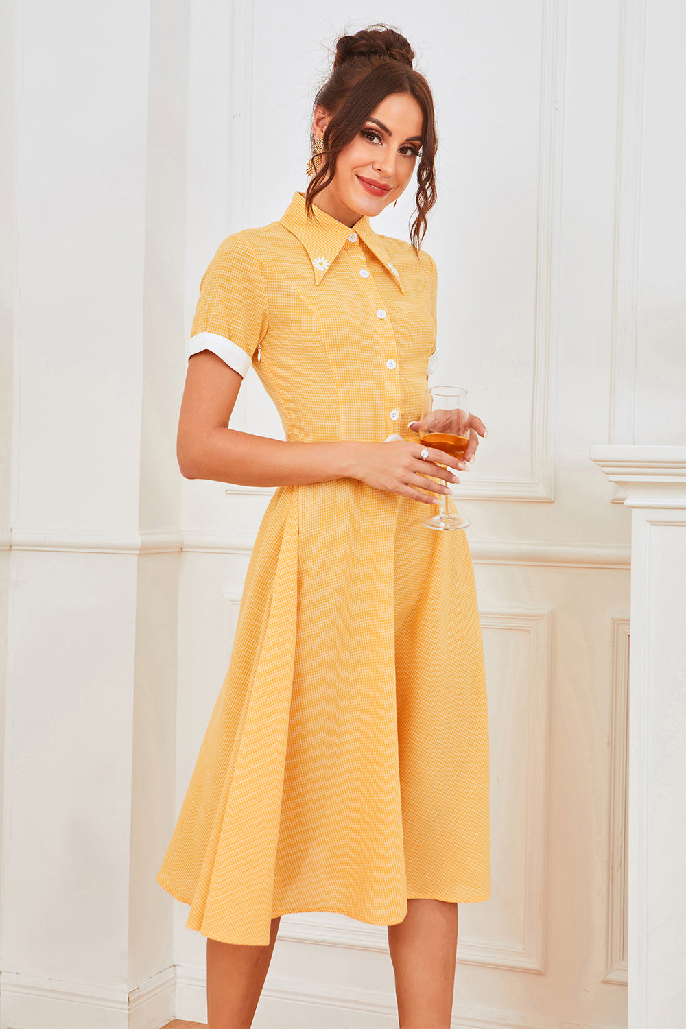 Yellow Plaid Vintage Swing Dress