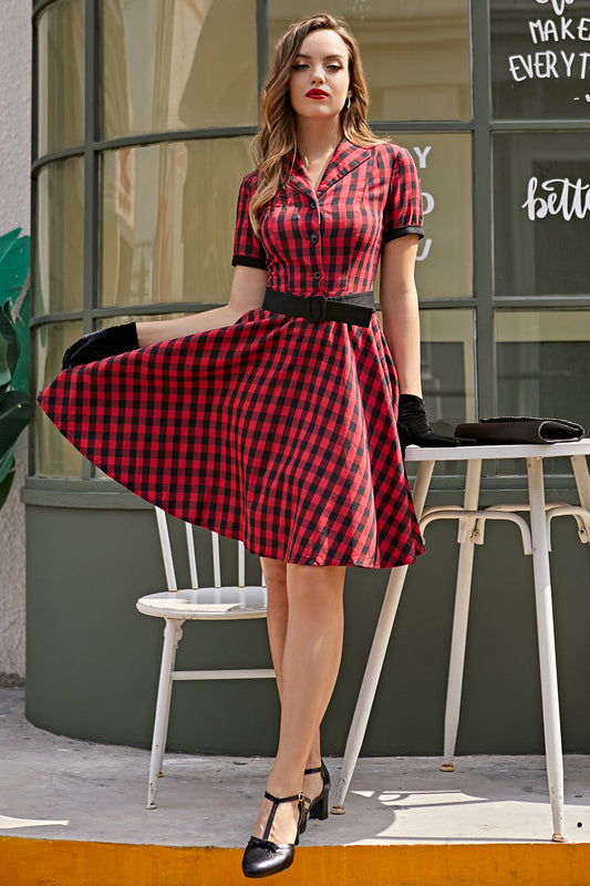 1950s Plaid Swing Vintage Dress