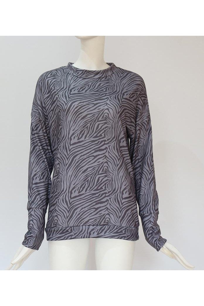 Zebra Pattern Long Sleeve Round Neck Sweatshirt