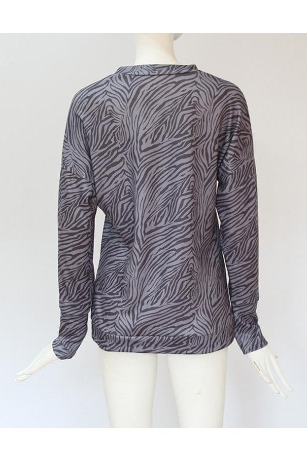 Zebra Pattern Long Sleeve Round Neck Sweatshirt