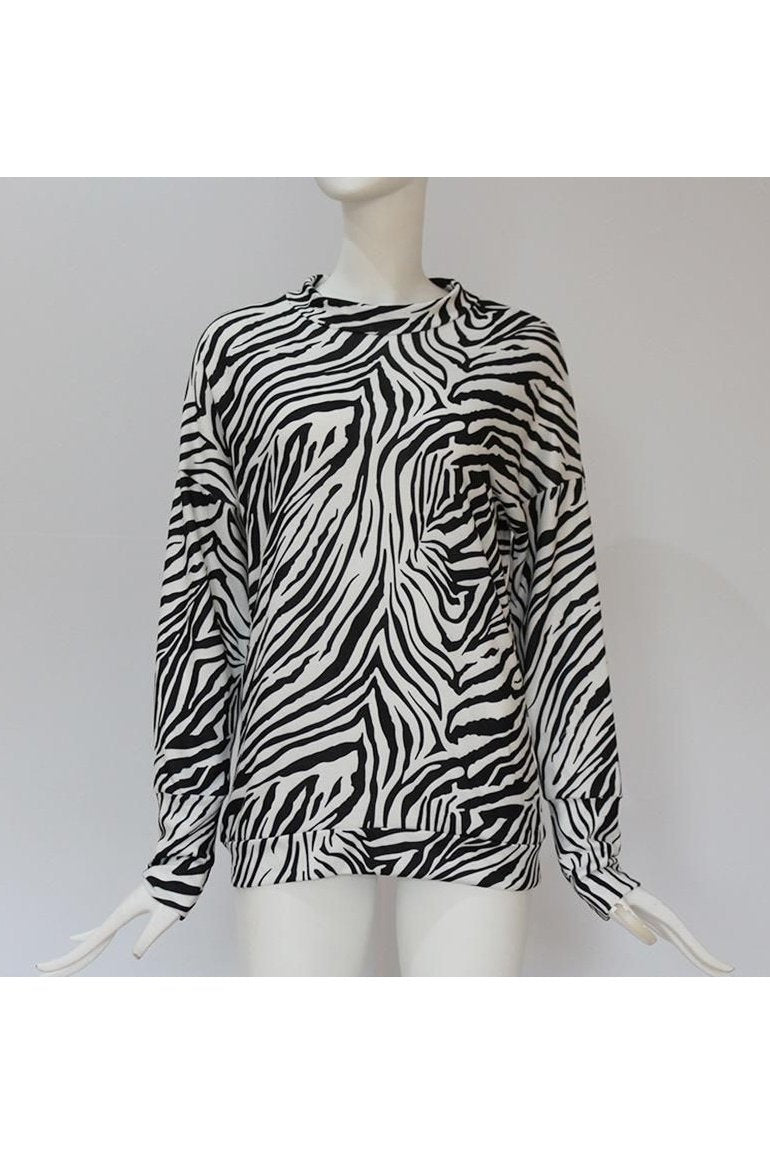 Zebra Pattern Long Sleeve Round Neck Sweatshirt