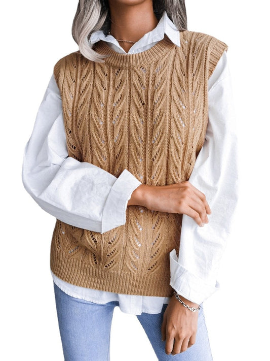 Women's Sweater Y2K Fashion Cable Knit Hollow Out O-Neck Sweater Vest