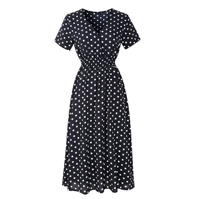 Womens Casual Dress V-neck Slim Floral Dress