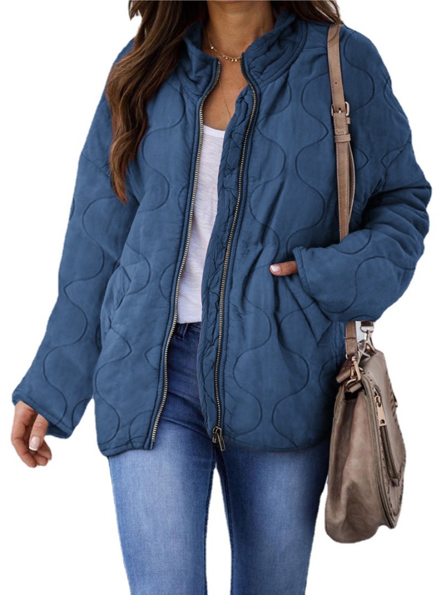 Women's Winter Jacket Stand-up Collar Pockets Long Sleeve Loose Coats