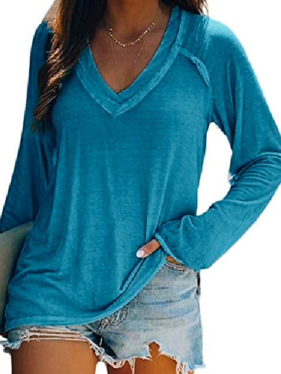 Women's T-Shirt Solid Colored V-Neck Basic Casual Tops