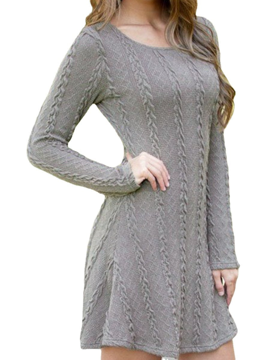 Women's Sweater Dress Crew Neck Slim Fit Casual Knitted Dress