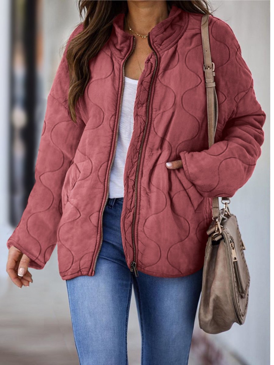 Women's Winter Jacket Stand-up Collar Pockets Long Sleeve Loose Coats