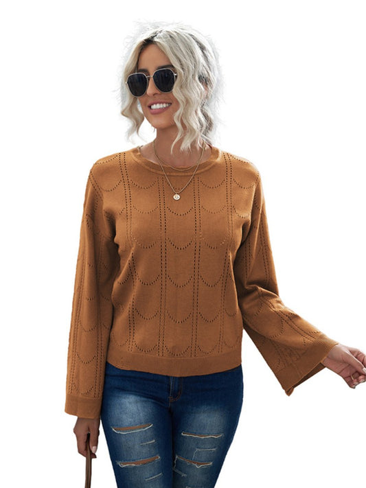 Women's Sweaters Solid Color Loose Pullover Flared Sleeves Knitted Sweater