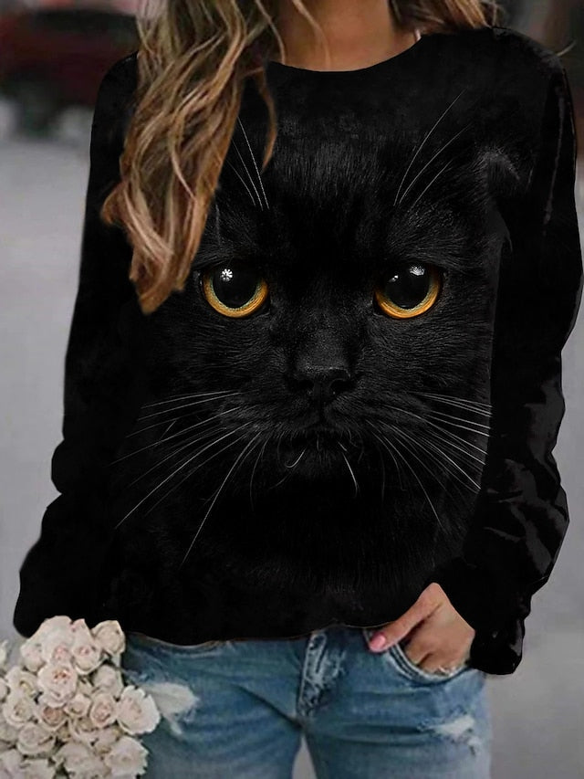 Women's Sweatshirt Cat 3D Print Long Sleeve Daily Streetwear Pullover Tops