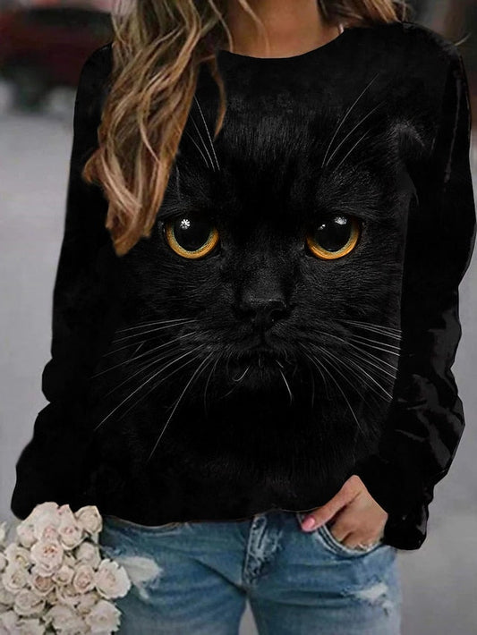 Women's Sweatshirt Cat 3D Print Long Sleeve Daily Streetwear Pullover Tops