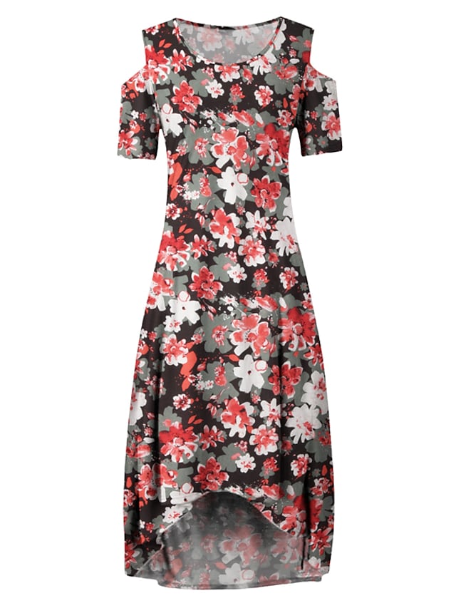 Women's Swing Dress Floral Round Neck Off The Shoulder Short Sleeve Maxi Dress