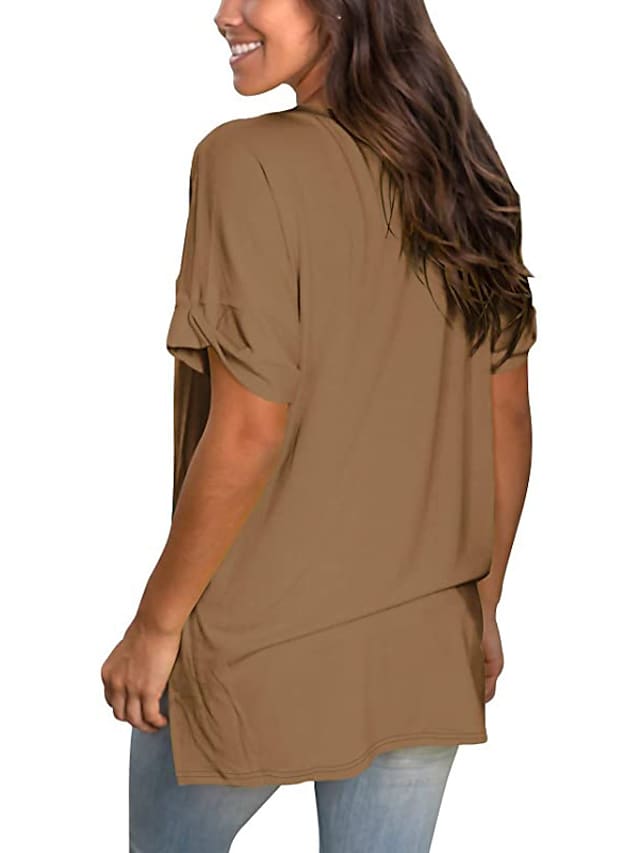 Women's T-shirt Plain V-Neck Solid Color Short Sleeve Basic Tops