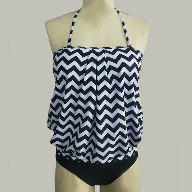 Women's Swimwear Slim Tankini Print Color Block Halter Two Piece Swimsuit