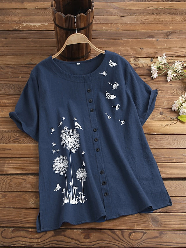 Women's Tops Floral Graphic Short Sleeve Round Neck Plus Size Tops