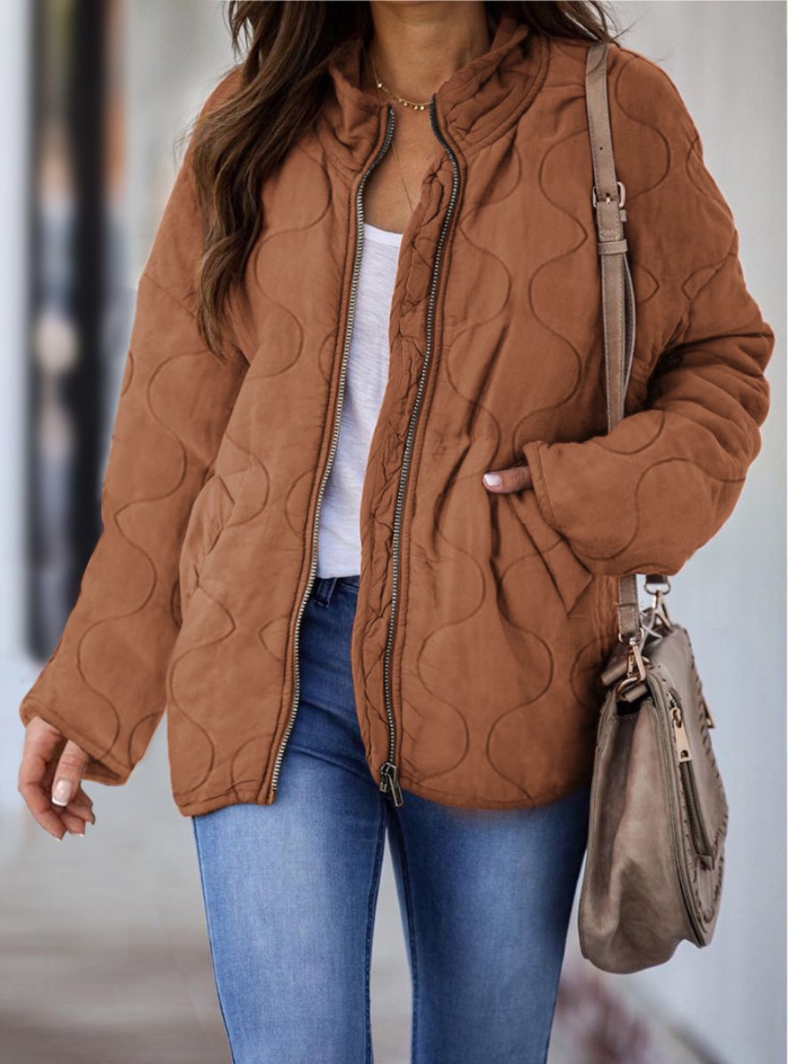 Women's Winter Jacket Stand-up Collar Pockets Long Sleeve Loose Coats