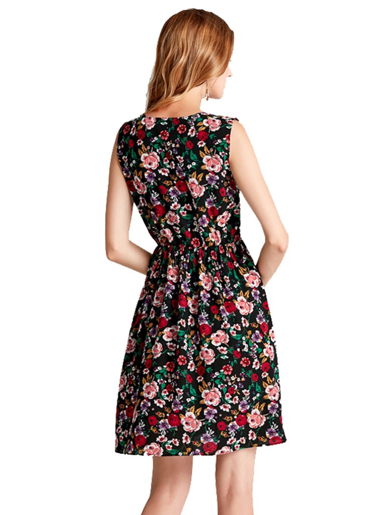 Womens Floral Dress V Neck Sexy Sleeveless Party Dress