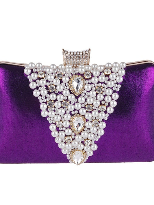 Women's Wedding Bags PU Leather Polyester Rhinestone Pearls Evening Bag