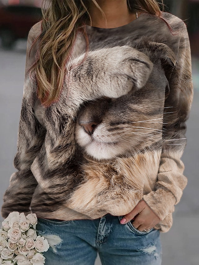 Women's Sweatshirt Cat 3D Print Casual Long Sleeve Pullover Hoodies