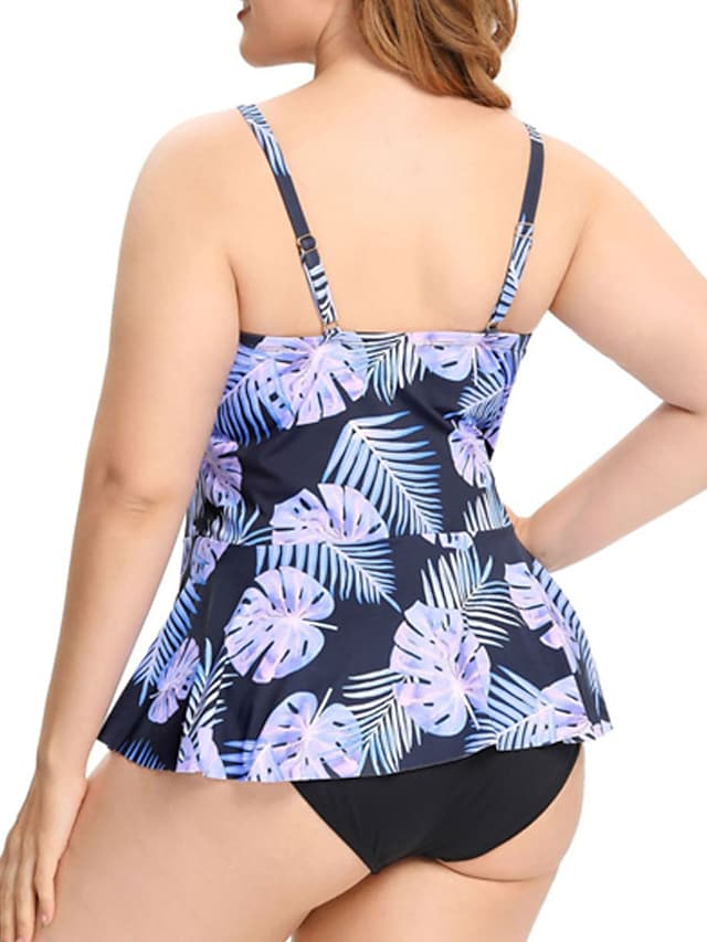 Women's Swimwear Plus Size Tankini Floral Leaf Print Cute Two Piece Swimsuit