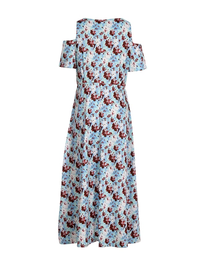 Women's Swing Dress Floral Round Neck Off The Shoulder Short Sleeve Maxi Dress