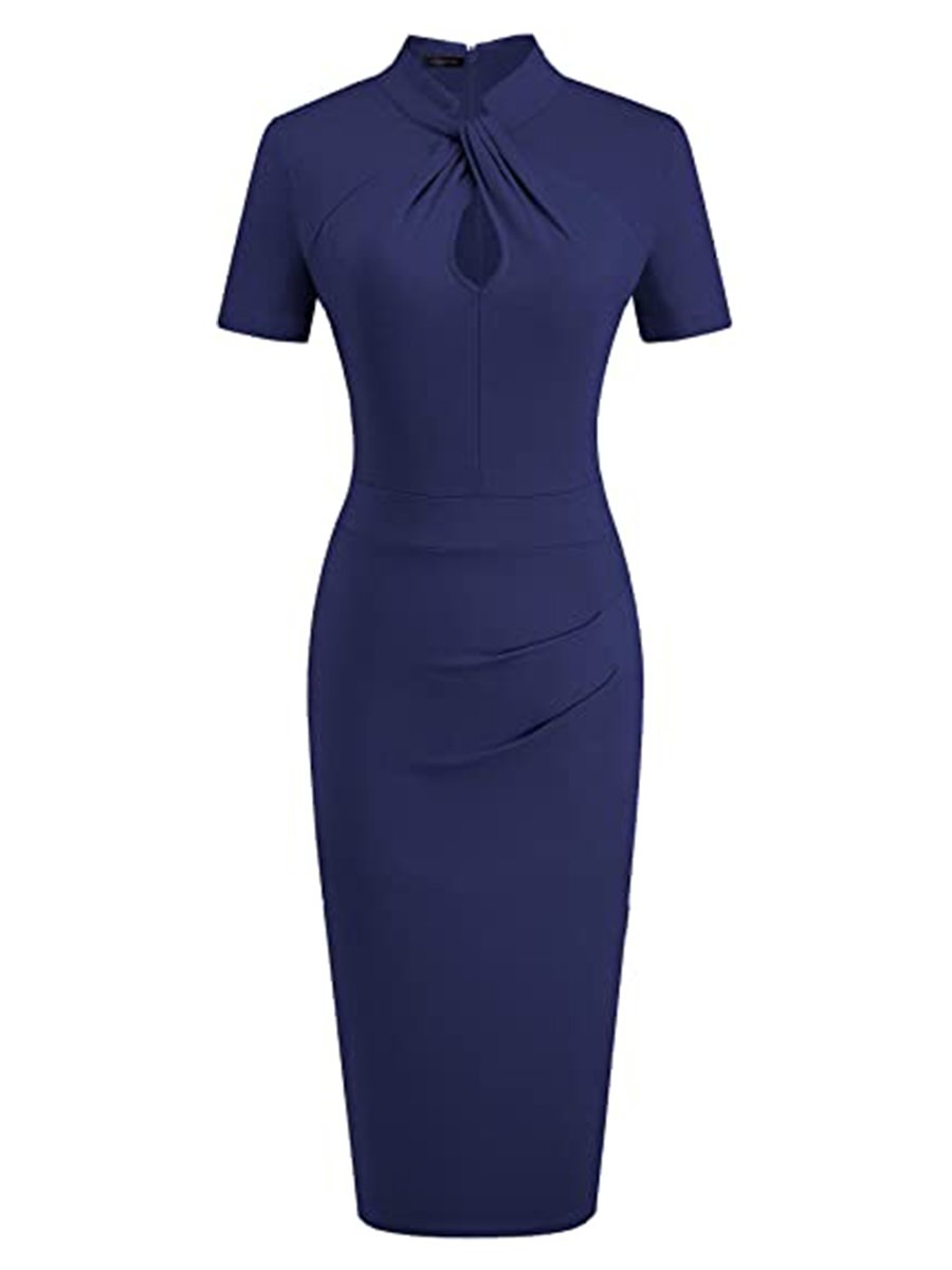 Women's Work Dress Polka Dots Stripe Hollow Out Blue Pencil Dress