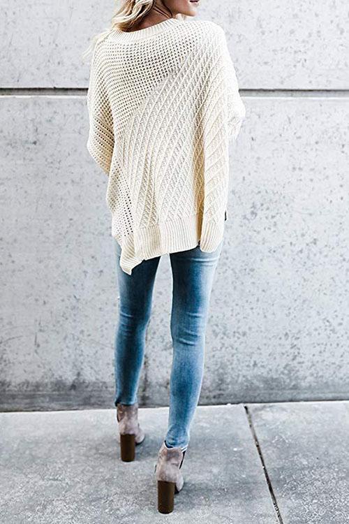 Zip Bat Sleeve Off-the-shoulder Sweater