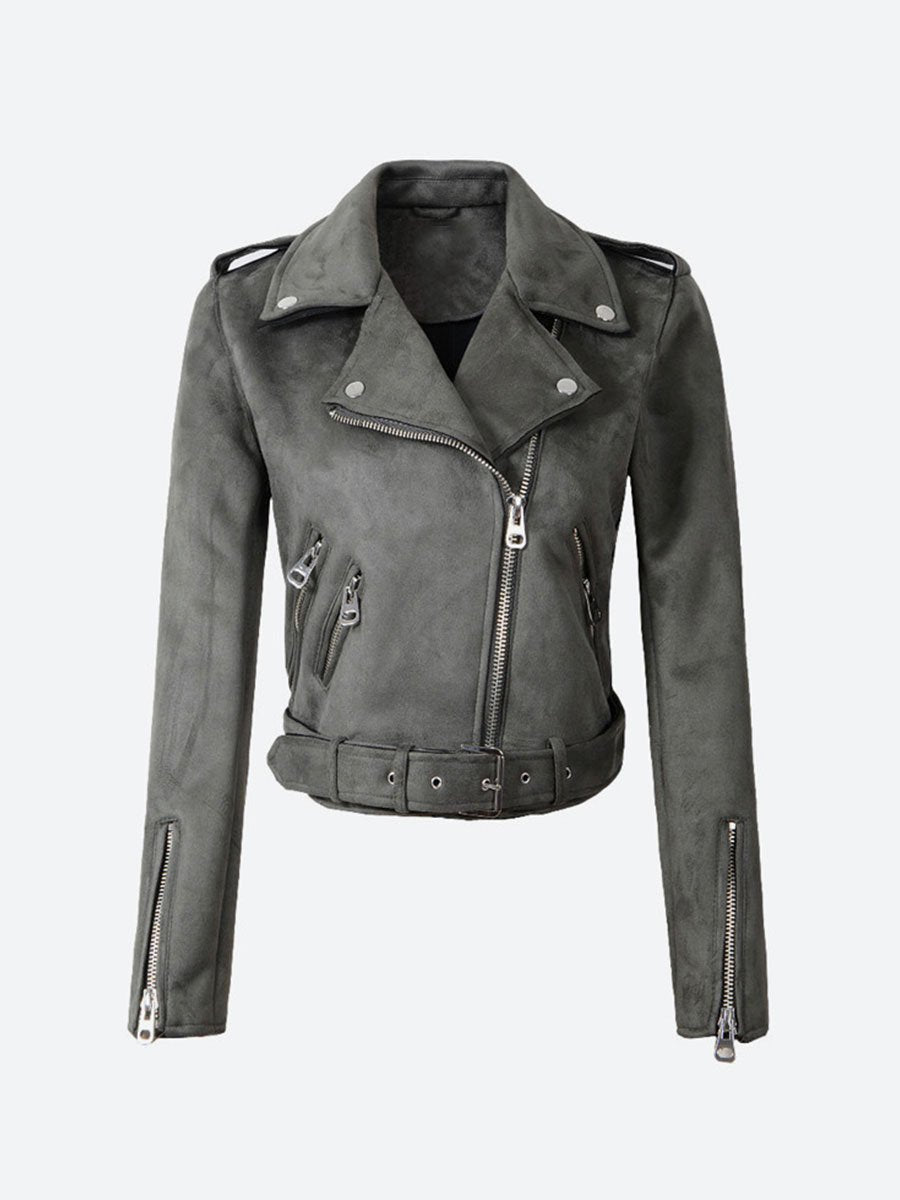 Womens Short Jacket Faux Leather Zipper Motorcycle Biker Jacket