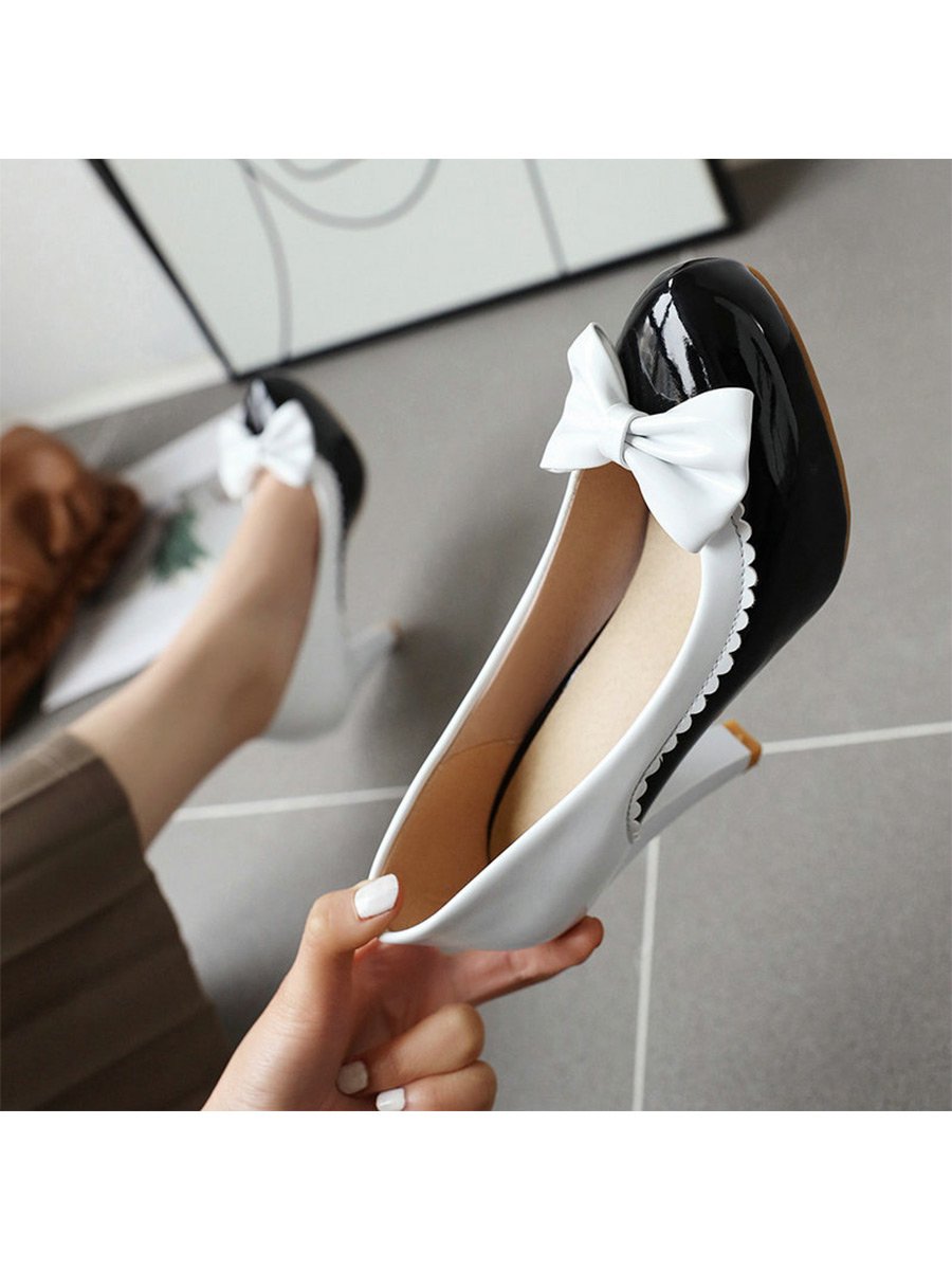 1950s Shoes Bowknot Round Toe High Heels Shoes