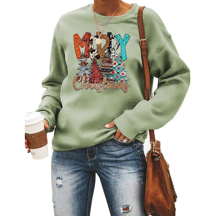 Women's Tops Round Neck Long Sleeve Printed Pullover Christmas Sweatshirt