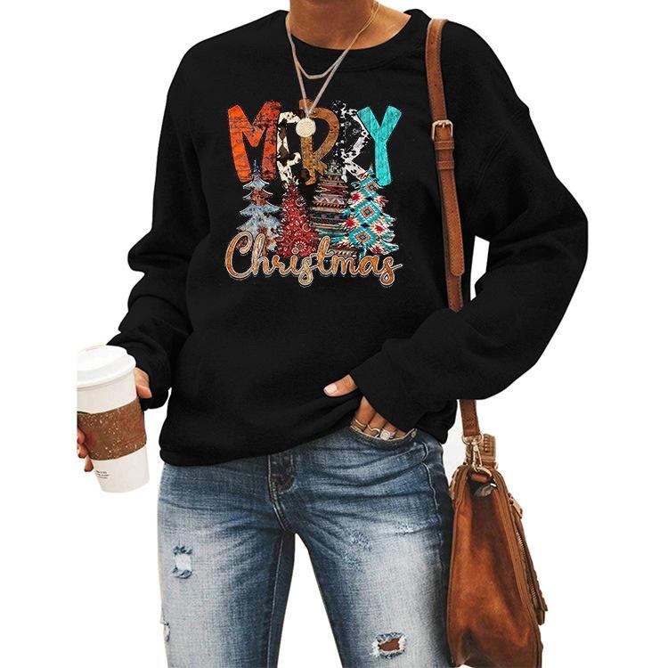 Women's Tops Round Neck Long Sleeve Printed Pullover Christmas Sweatshirt