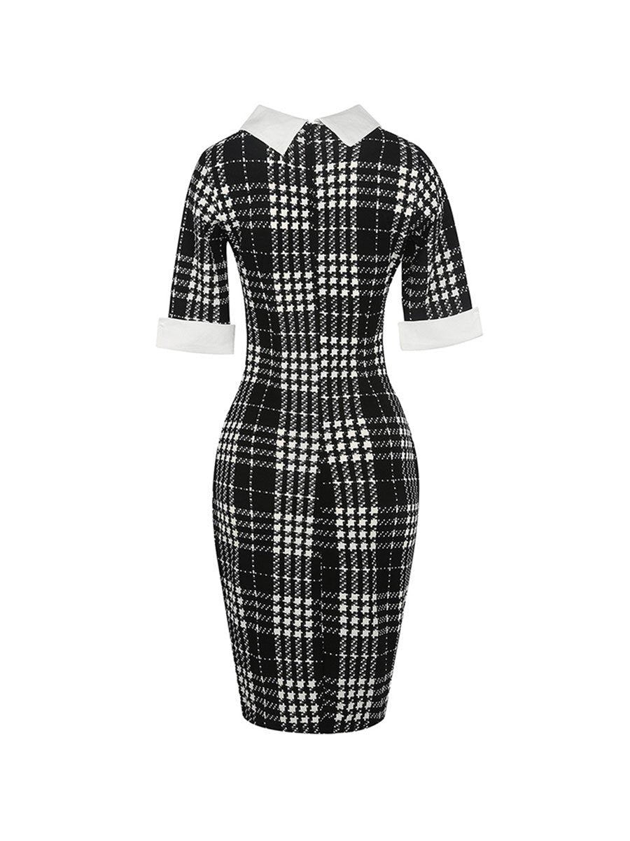 1950s Dress Lapel Half Sleeve Knee-length Pencil Dress