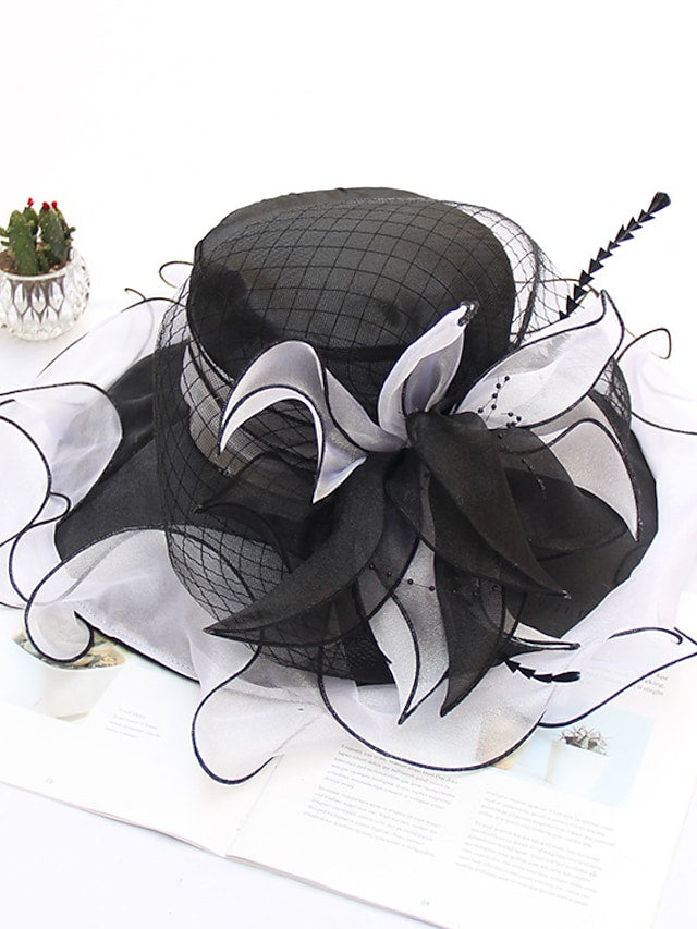 Women's Sun Hat Flower Mesh Feather Solid Color Casual Sun Shade Hat