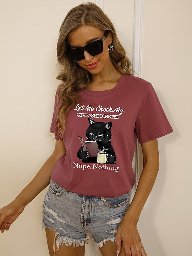 Women's T-shirts Cat Painting Round Neck Short Sleeve Pullover Tops